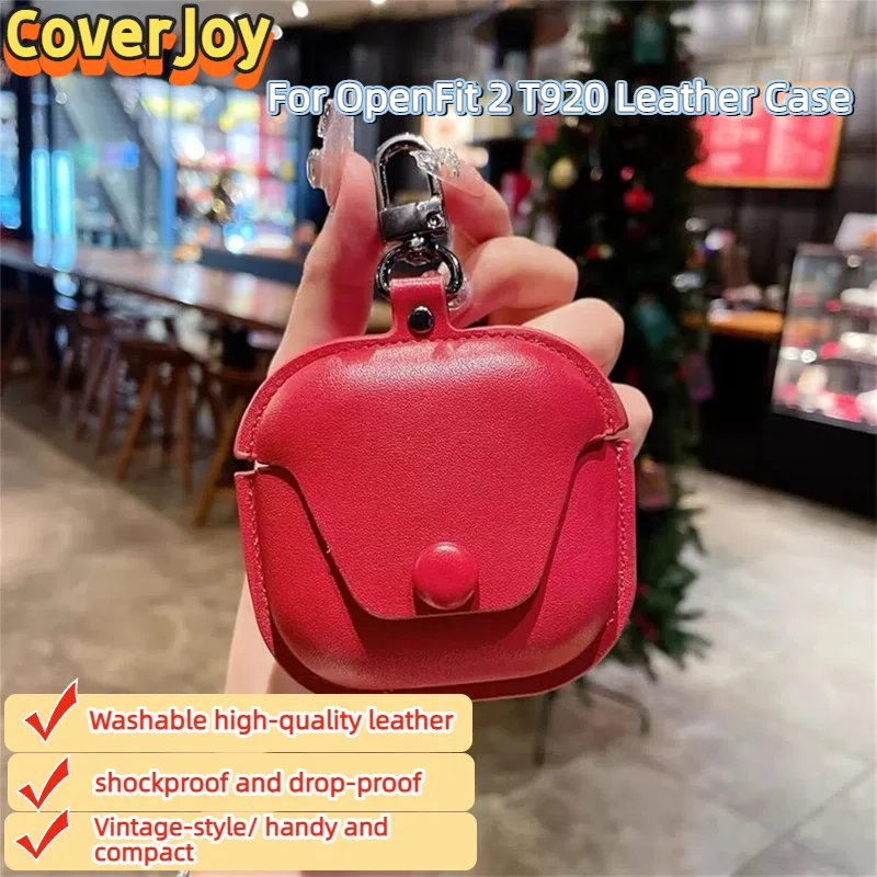 

Кожаный чехол CoverJoy для наушников SHOKZ OpenFit 2 T920, мягкий защитный чехол премиум-класса с ремешком для хранения в путешествиях
