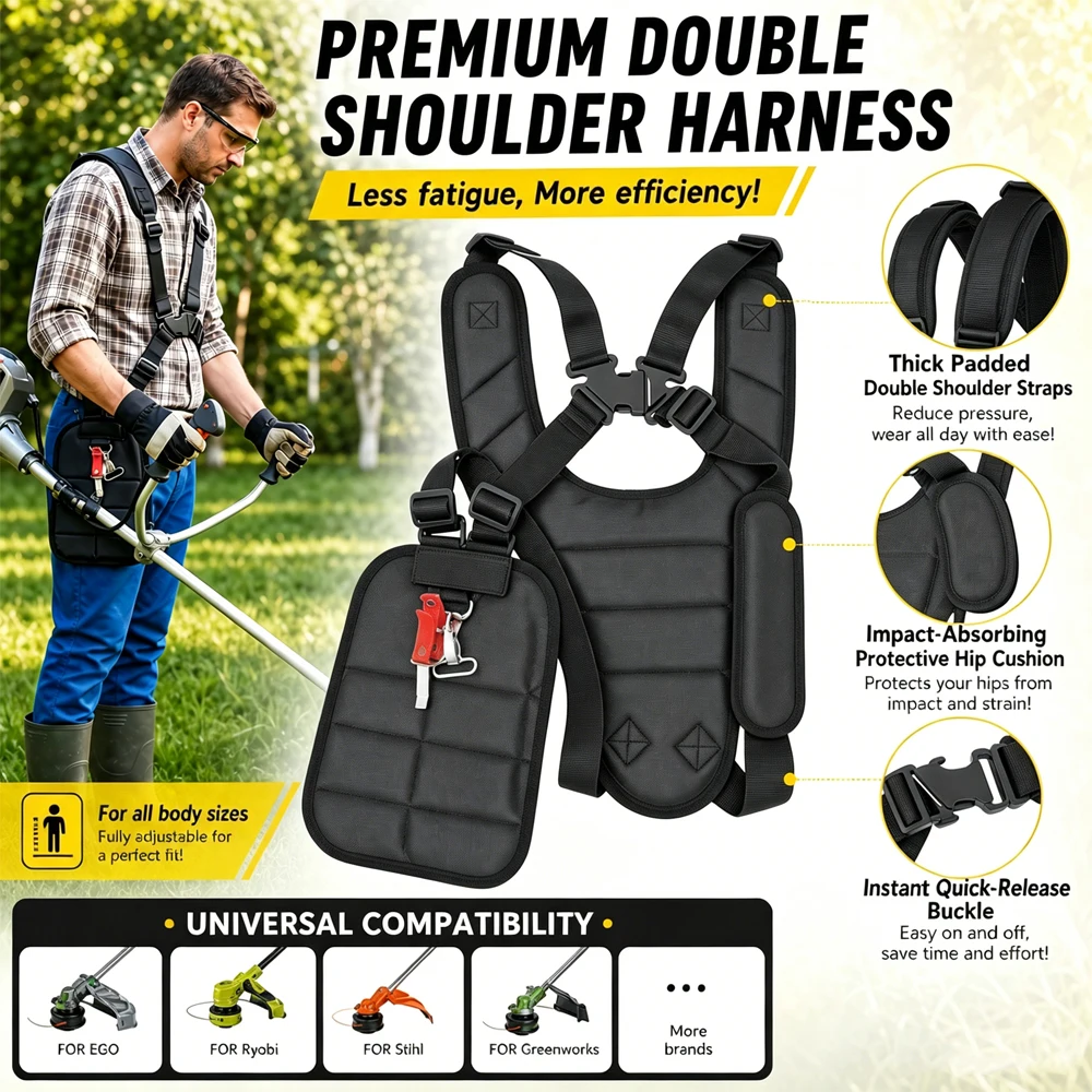 Double Shoulder Trimmer Strap Heavy Duty Harness Comfort Weight Relief for Stihl Weed Eater Eater Wacker String Trimmer Chainsaw
