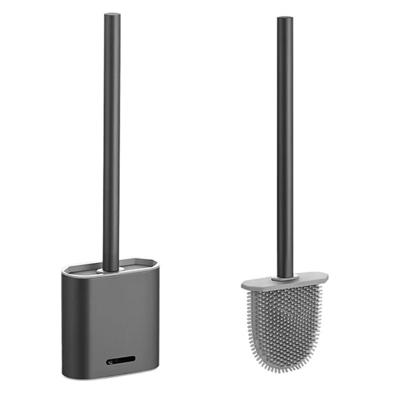 A71Z Premium Silicone Toilet Brush - Grey - Toilet Brush Holder with Wall Mounting & Turbo Drying