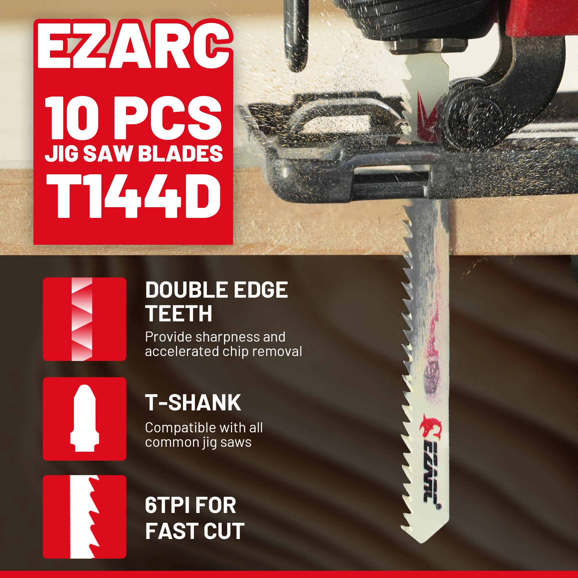 Lame per seghetto alternativo CRV con gambo a T per legno 10 pezzi T144D Levigatura di ingranaggi di precisione Lame per seghetto alternativo 6TPI Taglio curvo e scorrimento