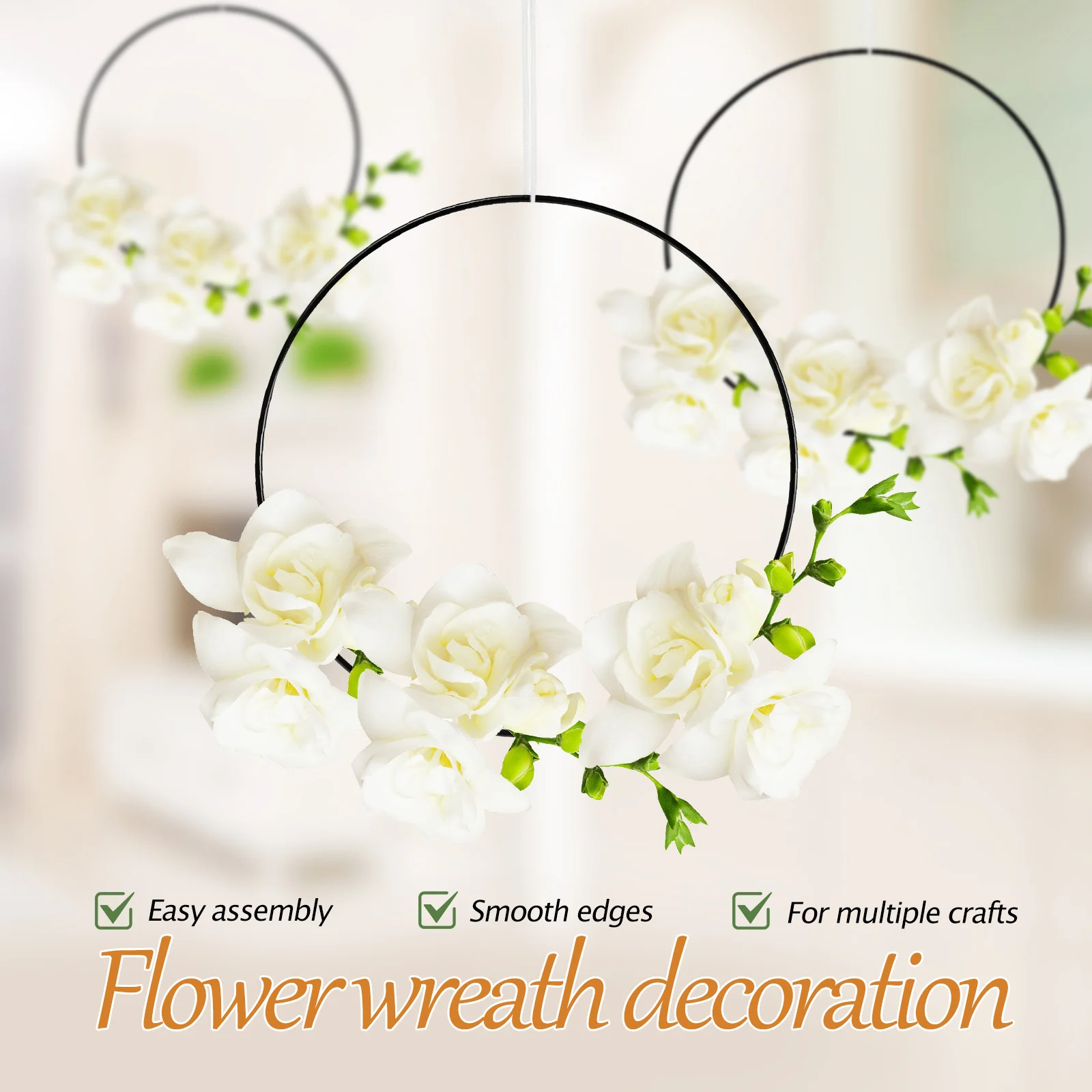 วงแหวนโลหะขัดเงาขนาดใหญ่ 9 ชิ้น สำหรับทำพวงหรีด งานฝีมือมาคราเม่ ตกแต่งโต๊ะงานแต่งงาน