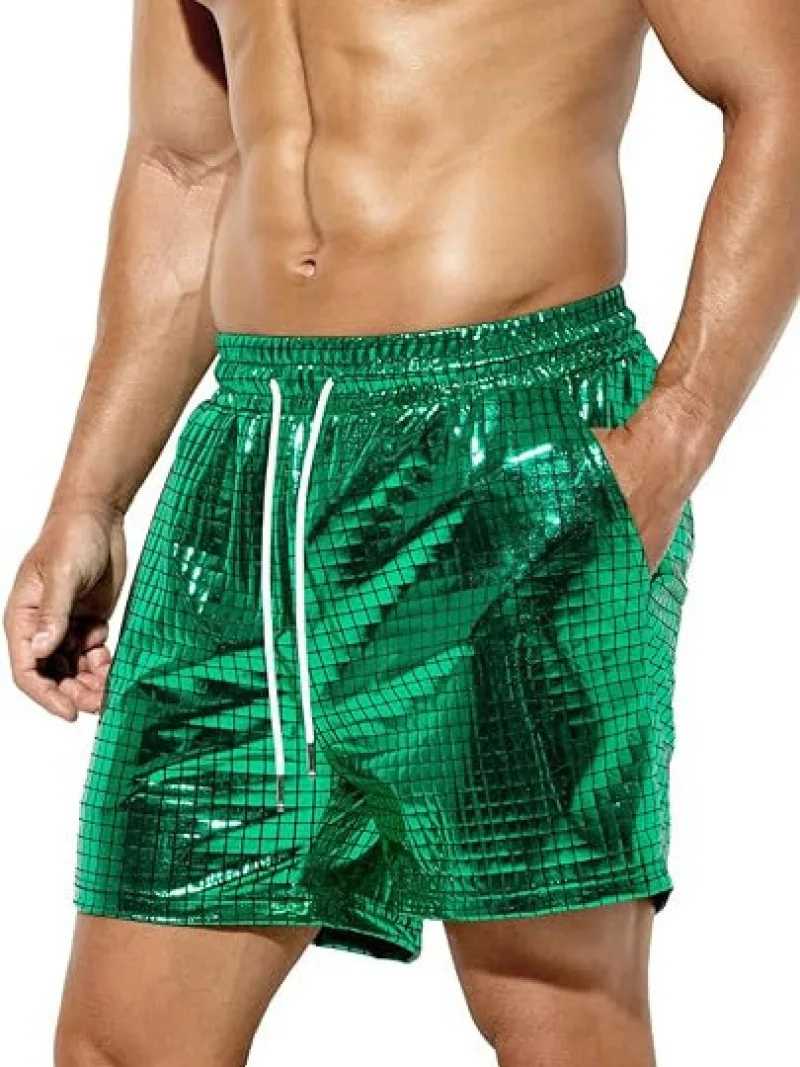 Men\'s Metallic Holographic Shorts Sequin Sexy Shorts for Men Rave Hot Party