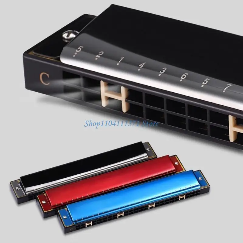 P9FC 24-Hole Tremolo Harmonica Performance Competition Mouth Organ with Hard for Case, for Key of C for Beginners and Adults