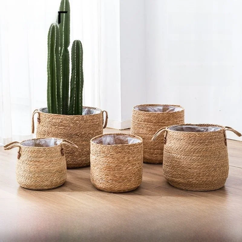أواني النباتات المنسوجة الشمال Sle الطابق الدائمة سلة كبيرة ديكور المنزل الحمار المنسوجة أواني الزهور النباتية الأواني الراقية #4