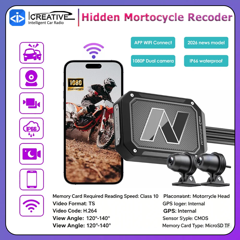Motorcycle Single 2K or Dual 1080P DVR Smart Connect Action Camera Recorder Front & Rearview WiFi Waterproof Motorcycle Dash Cam