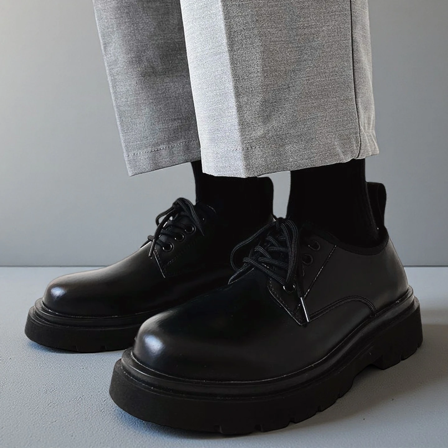 

Мужские кожаные брюки Briti Retro, дышащие брюки увеличенной высоты с круглой головкой, удобные мягкие боты, повседневные кожаные брюки...