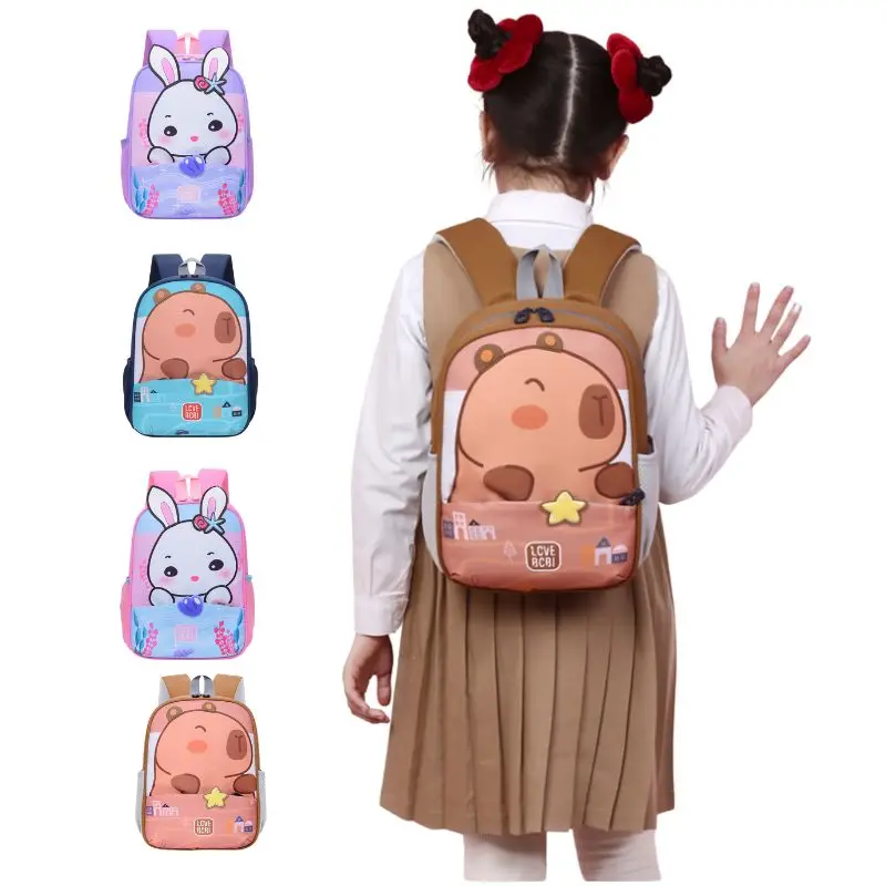 

Легкий водонепроницаемый рюкзак с изображением кролика и капибары для мальчиков и девочек, многоразовая сумка для обеда, школьная сумка с двойным плечом
