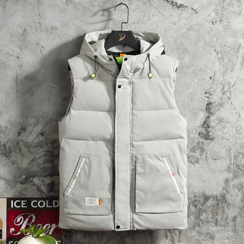 

Thickened Warm Men Hooded Cotton Vest Wind-Resistant Clothing High Quality Outwear Autumn Winter Sleeveless Roupas Masculinas