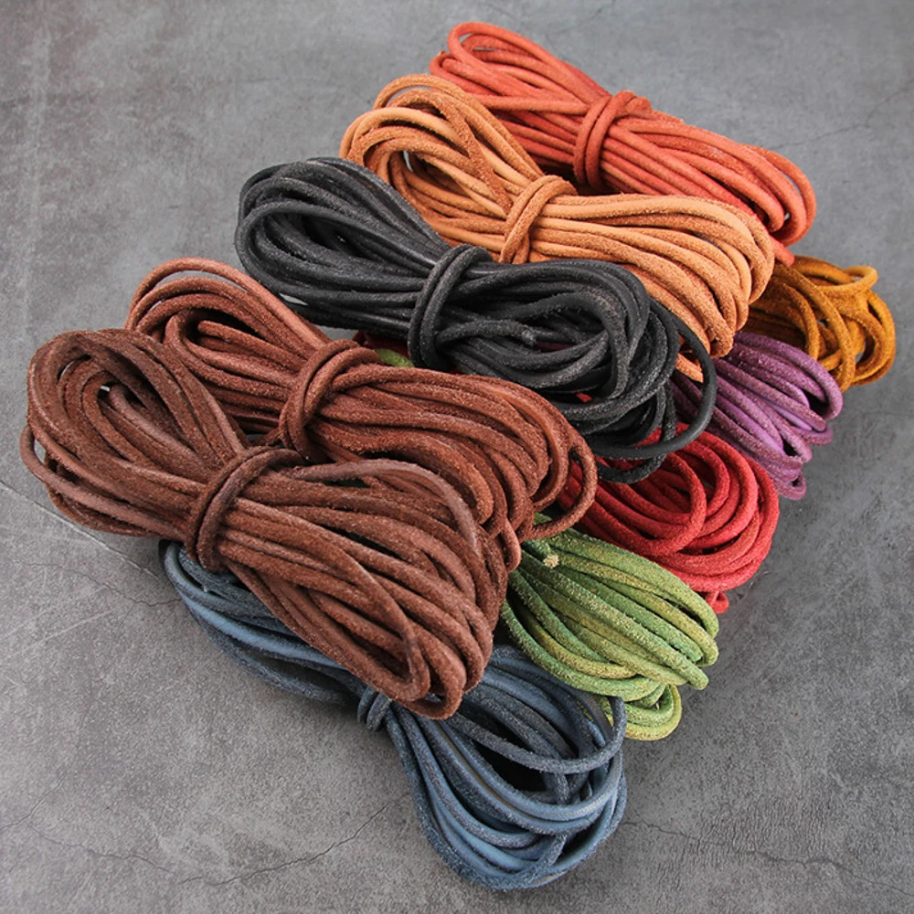 2 Meters 3mm Round Genuine Leather Cord Cowhide Leather Rope Fit Necklace Bracelet DIY Jewelry Making Findings String Material