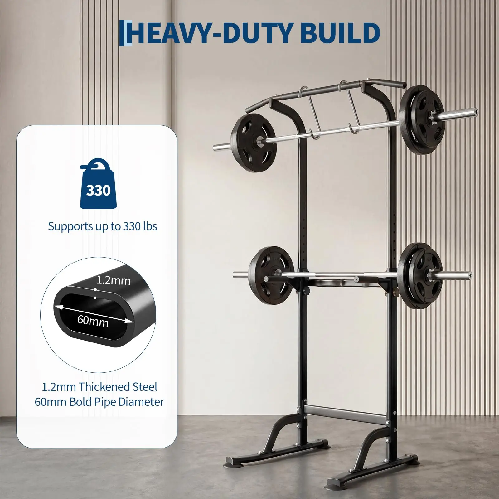 Power Tower Pull Up Dip Station 10 Level Adjustable Height 330 LBS Capacity Heavy Duty Steel Frame Multi Function Home Gym Strength Training Equipment For Full Body Workout