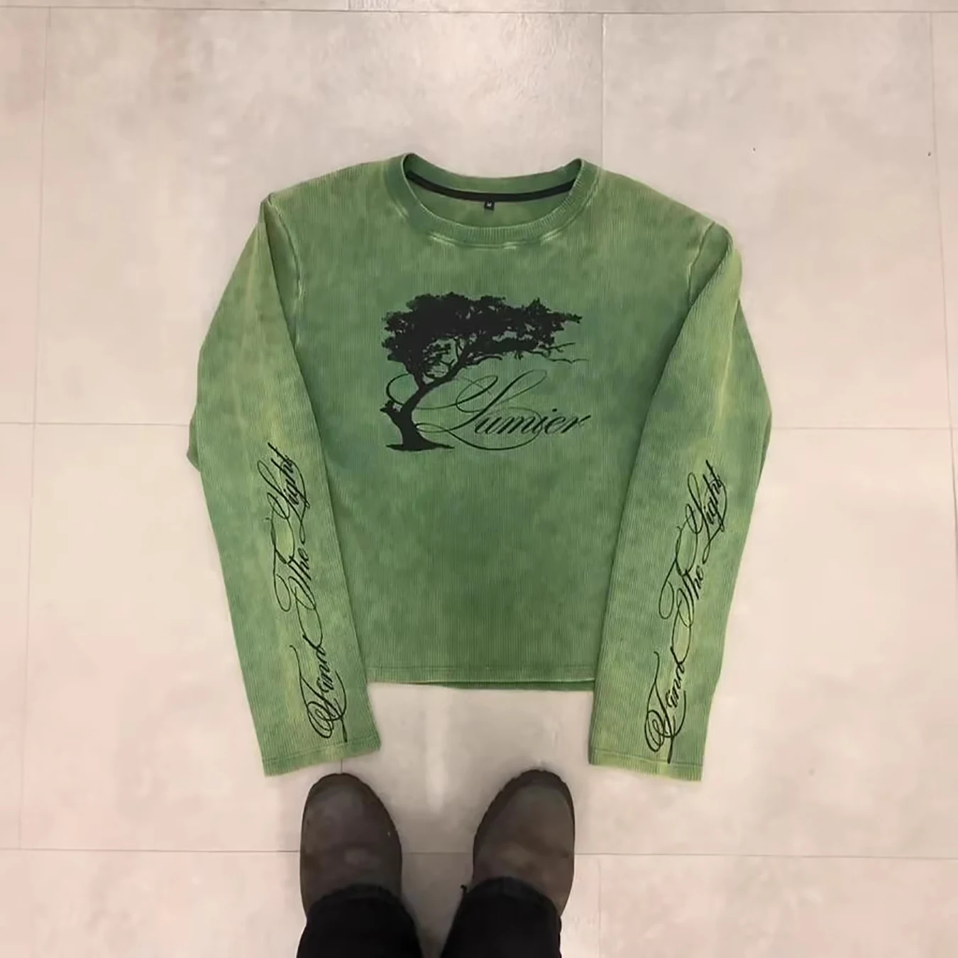 Autumn Restoration GuGe Te Y2K Printed Long Sleeve Waffle T-shirt Street Trend Ins Loose Top image 4