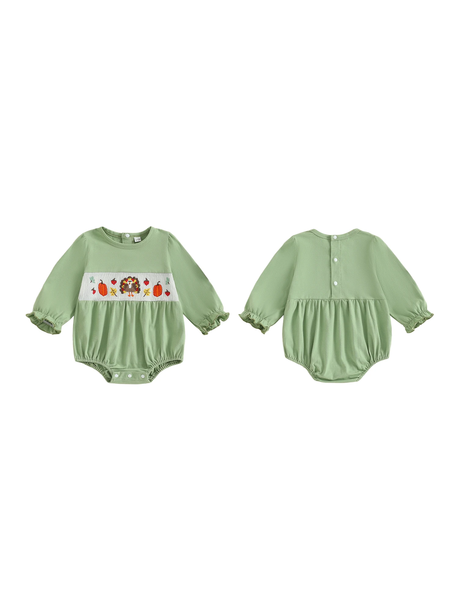 

Комбинезон с длинными рукавами и вышивкой в Турции и тыквы для маленьких девочек, с оборками и бантом