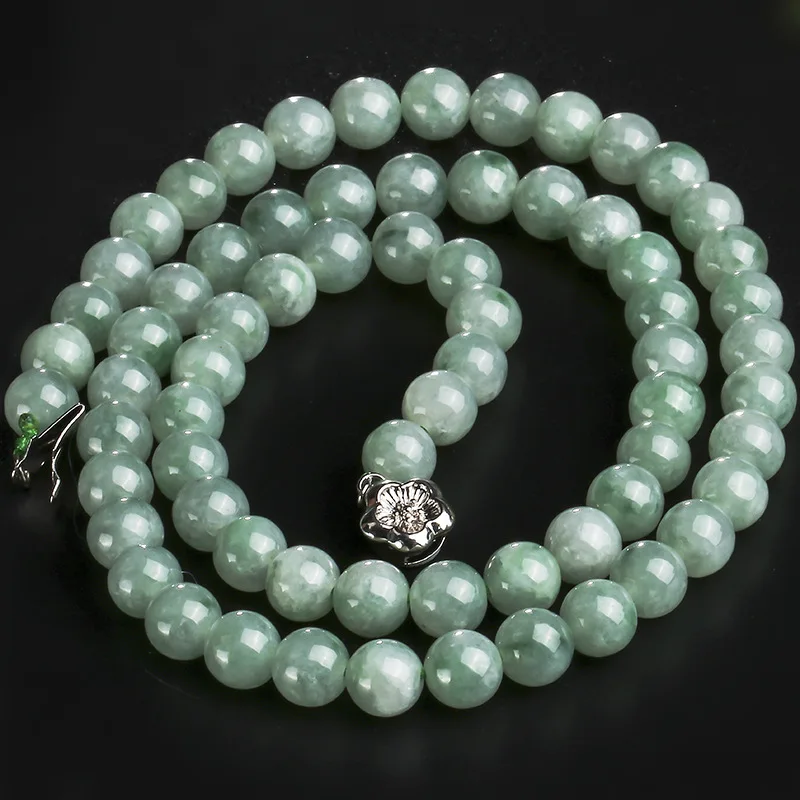 Natural Emerald Necklace Women's Sweater Chain Lanyard Floating Flower Jade Bead Ornament