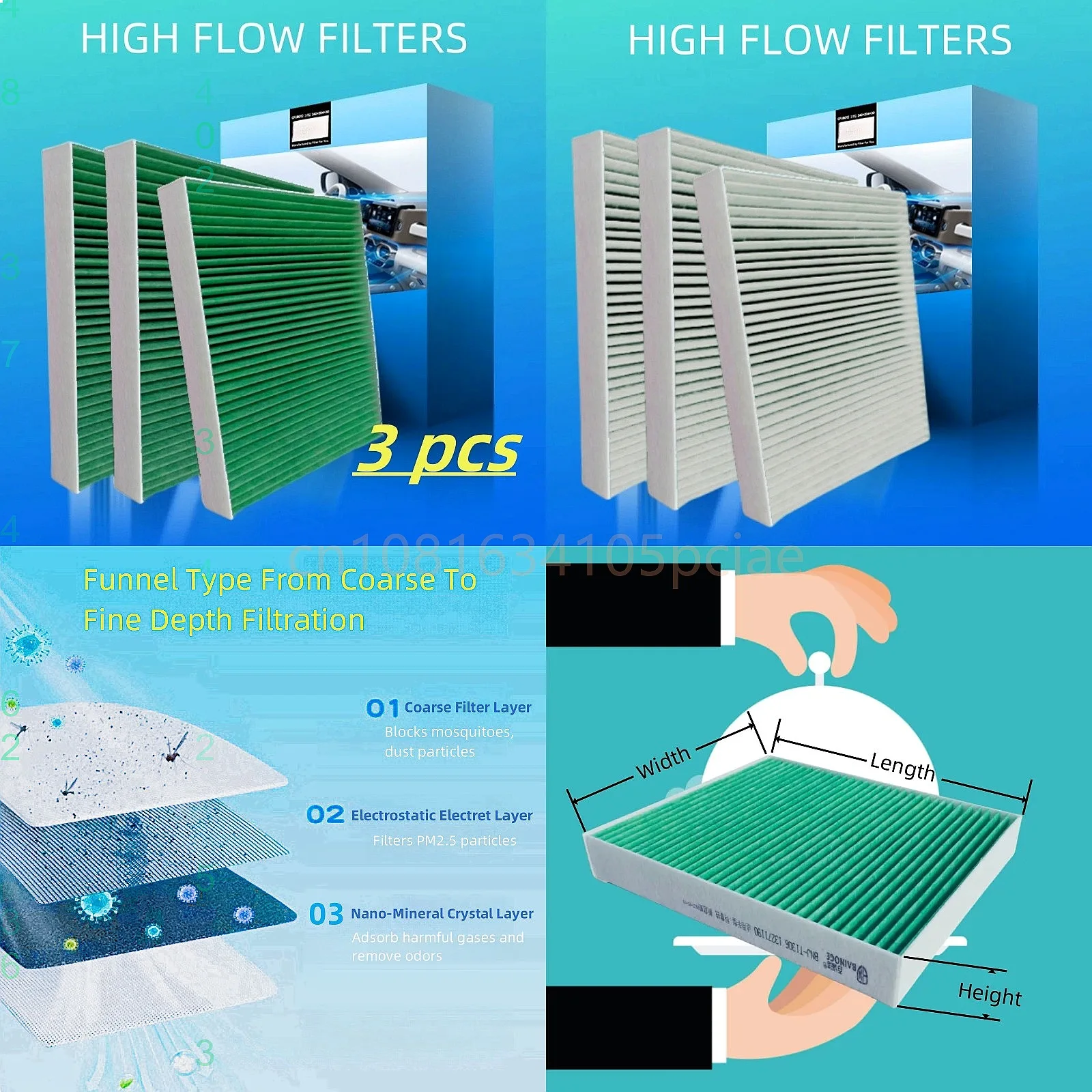 3 Pcs Air Conditioner Filter For Baic Senova D20 X25 E Series Cabin High Flow Auto Parts