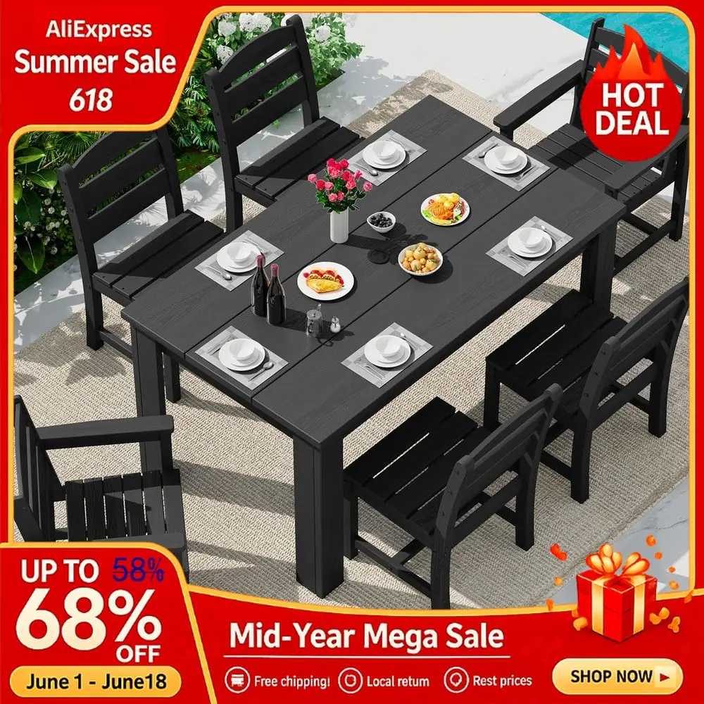 

Dining Set for 6 1 Umbrella Hole Table, 4 Armless 2 Armchairs. Includes 6 Plastic Woven Placemats HeatResistant, NonSlip, Custom