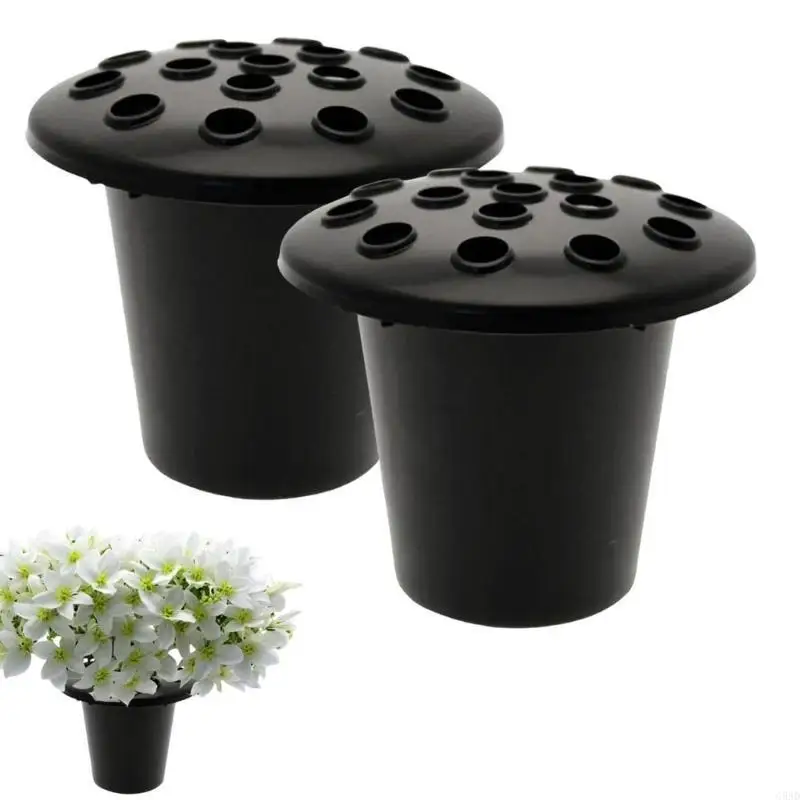 2/4Pcs Memorial Cemetery Vase Plastic Flower Holder with Lid for Cemetery Grave C5AD