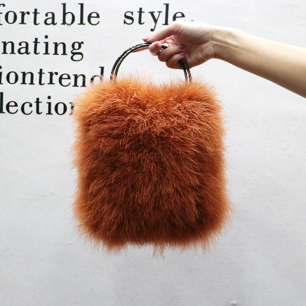 Real Ostrich Feather Crossbody Bag handbag women fuffly shoulder clutch bag female accessories ladies feather trimmed B99