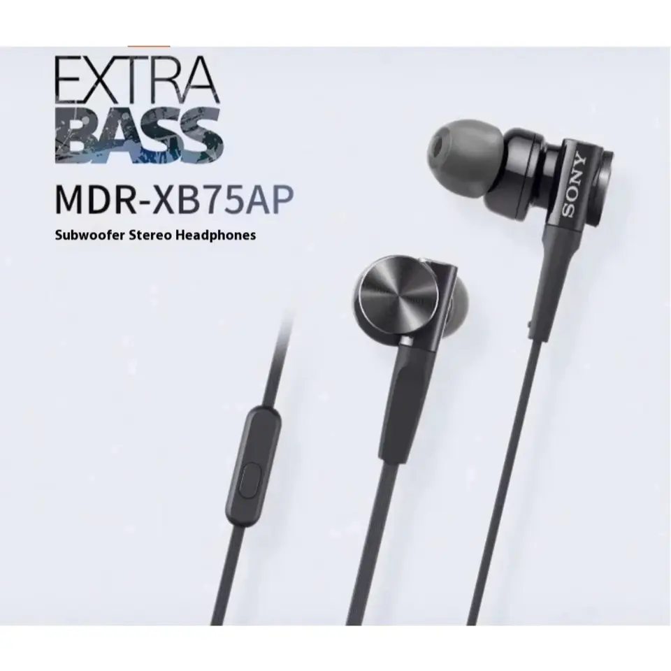 سماعة أذن Sony عالية الجودة MDR-XB75AP، سلكي، مع ميكروفون وتحكم عن بعد للمكالمات الصوتية للهواتف المحمولة - 2