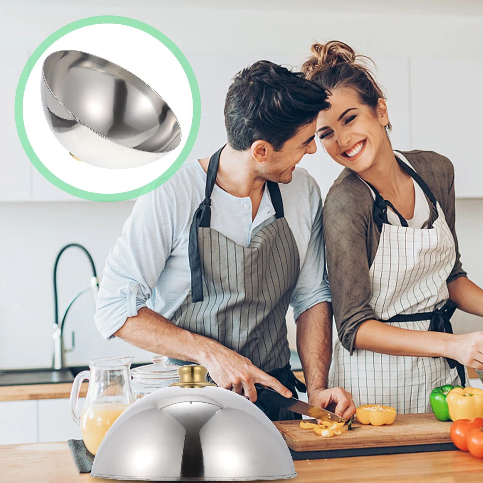 

Stainless Steel Food Cover Reusable Dome Kitchen Cookware Lid Home Restaurant Hotel Household Use Handle Smooth Edge