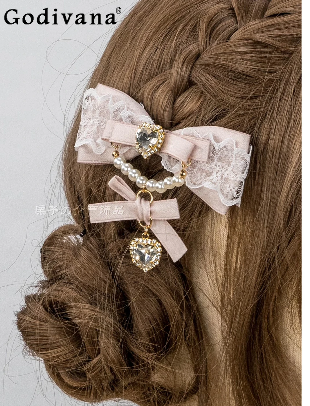 

Mine Series Mass-produced Lace Edge Bow Hairpin Girl's Lolita Pearl Chain Hair Clip Hair Bows Japanese Kawaii Hair Accessories