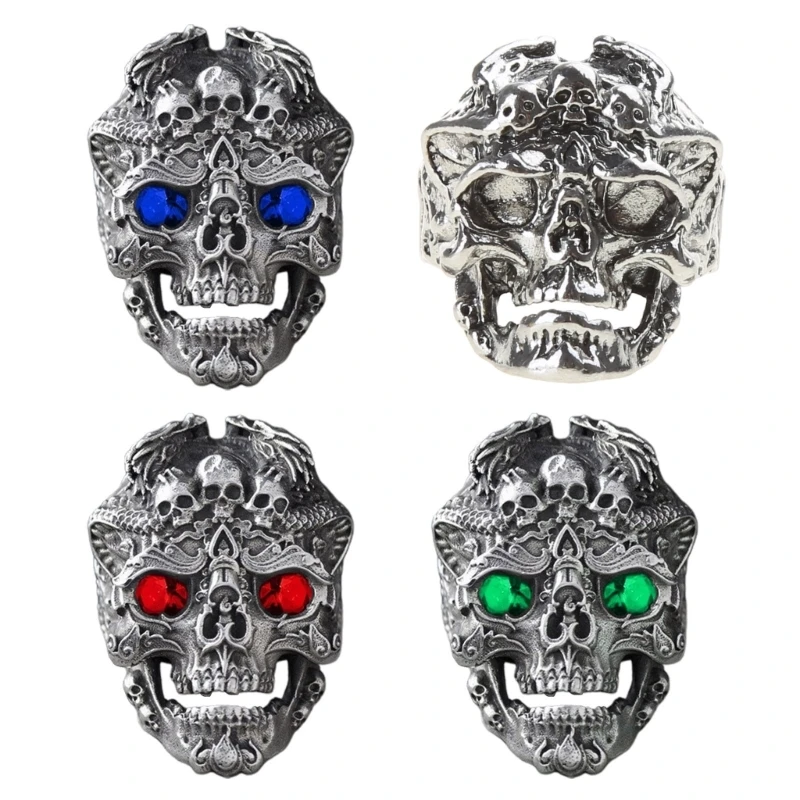 Skull Adjustable Rings Punk Jewelry Alloy Material Skull Opening Rings Eye Catching Finger Rings for Daily Party Wear