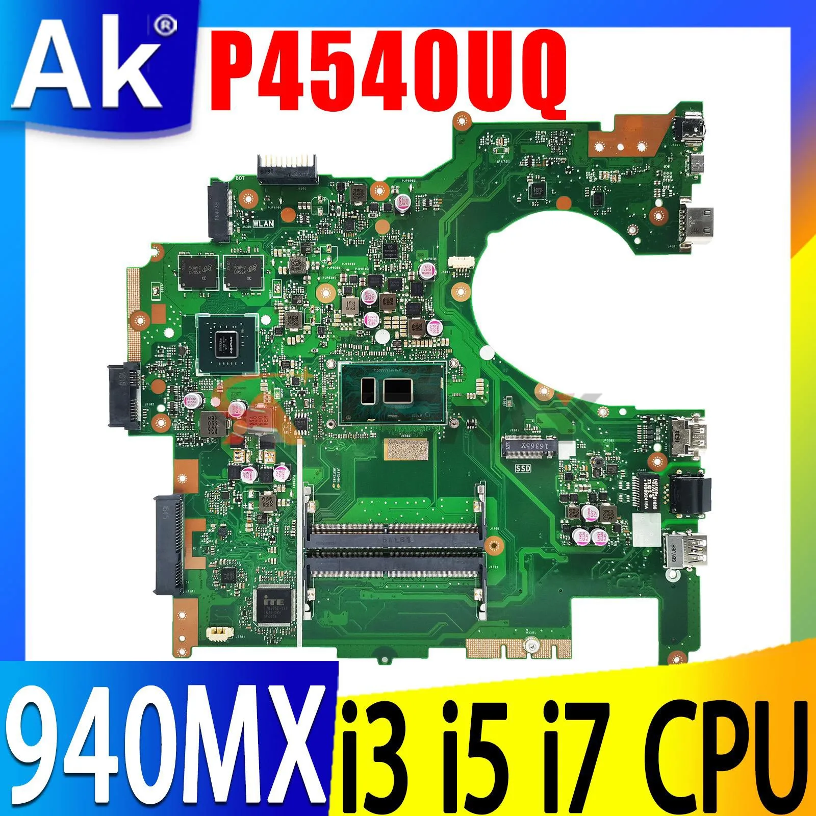 

Shenzhen P4540UQ Mainboard For ASUS PRO P4540U PU554U P454U Laptop Motherboard i3-7100U i5-7200U i7-7500U CPU 940MX DDR4