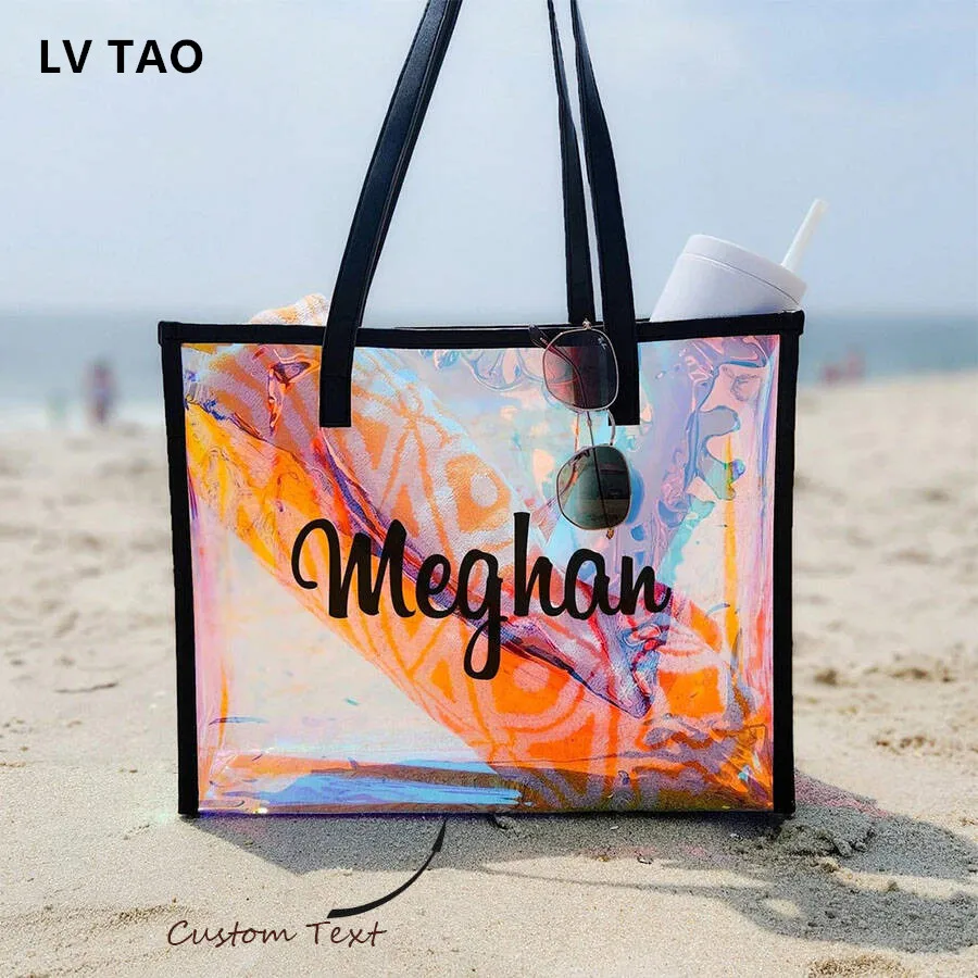 Custom Tote Bag Add Your Print Original Design Fashion Bag Large Capacity Clear Holiday Beach Travel Swimming Shoulder Laser Bag