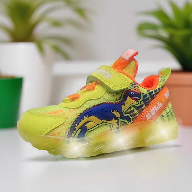 

Children's shoes children's dinosaur shoes spring and autumn new darling light shoes luminous breathable web running shoes