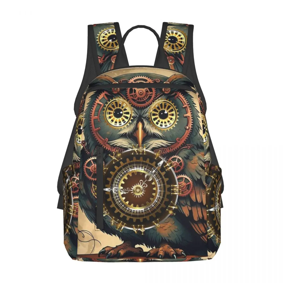 

Steampunk Owl With Clock And Gears Backpack Daypack Large Capacity Kids BookBag School Bag Shoulder Bags for Men Women