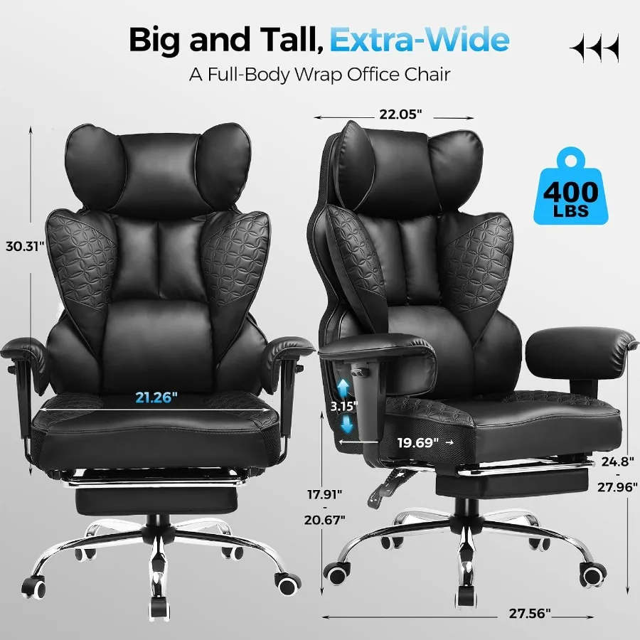 COMHOMA Big and Tall Office Chair Heavy Duty Wide Ergonomic Gaming Chair with Deluxe Embossing Designed Leather with Foot Rest