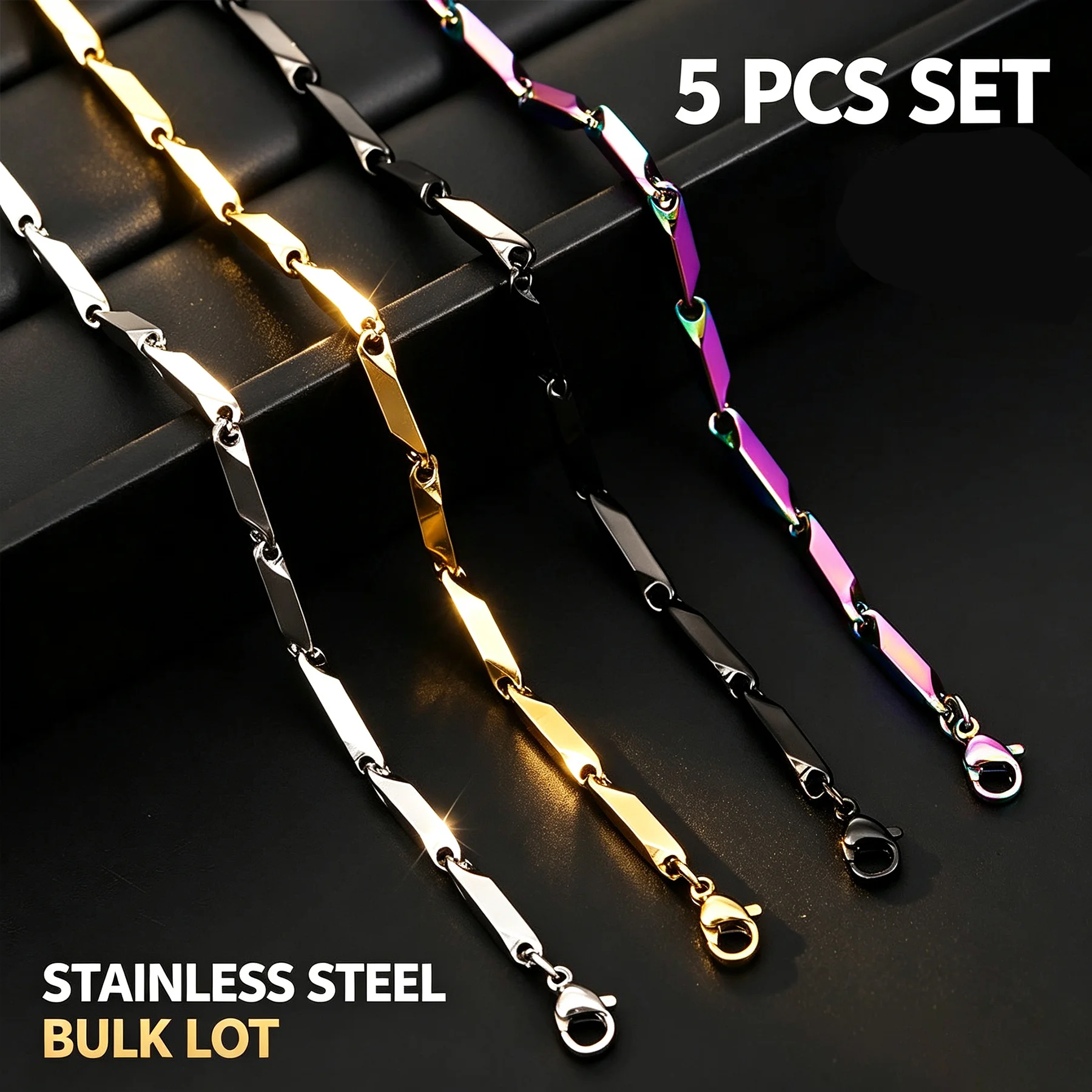 5Pcs Wholesale 316L Stainless Steel 3mm Colorful Melon Seed Chain 45/50/55/60cm Necklace Bulk DIY Jewelry Making Accessories