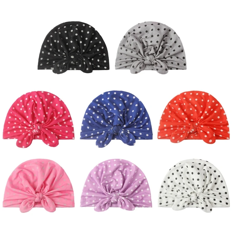 Toddlers Elastic Bonnet Baby Indian Hat Trend Girls Headwear Knotted Dot Pullover Hats Fetal Caps for Shower Party