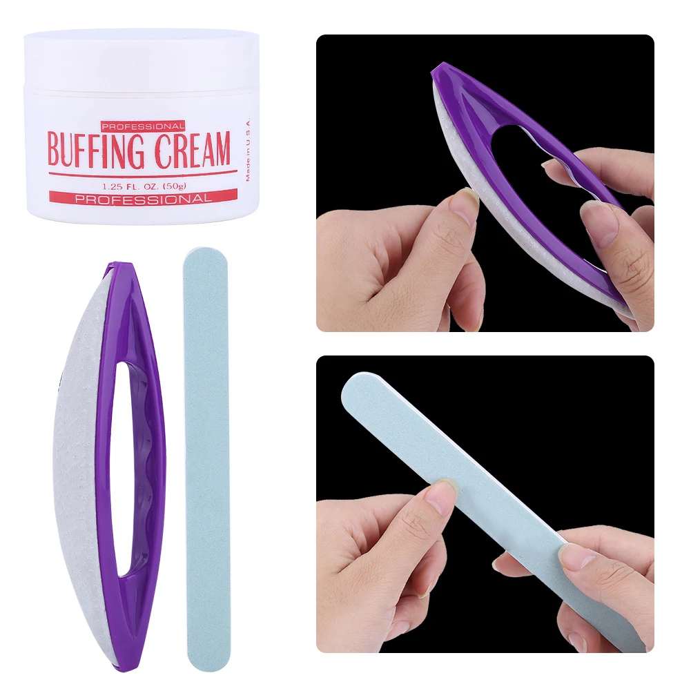 3 個マニキュアのヒント接着剤ネイルアートバフクリームネイルブラシバッファワニスポリッシュ + 研磨ストリップネイルアート S