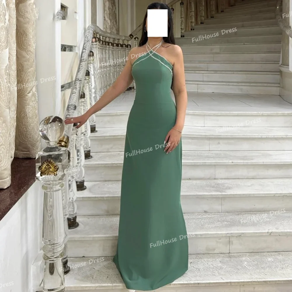 

Custom Made فساتين سهره Modern Sleeveless Solid Backless Floor Length Evening Gown Backless Prom Dress Beading