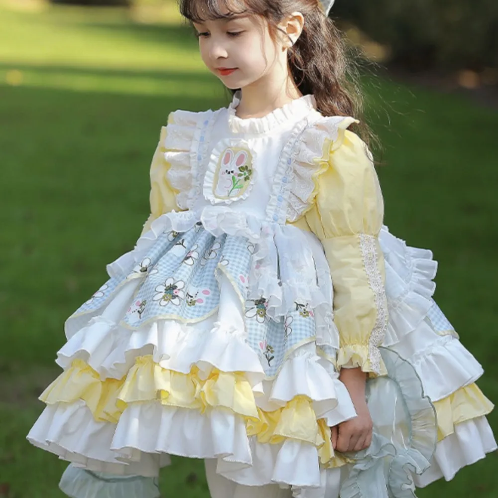 Long sleeved cotton cute children's Lolita puff dress spring and autumn new girl Lolita dress