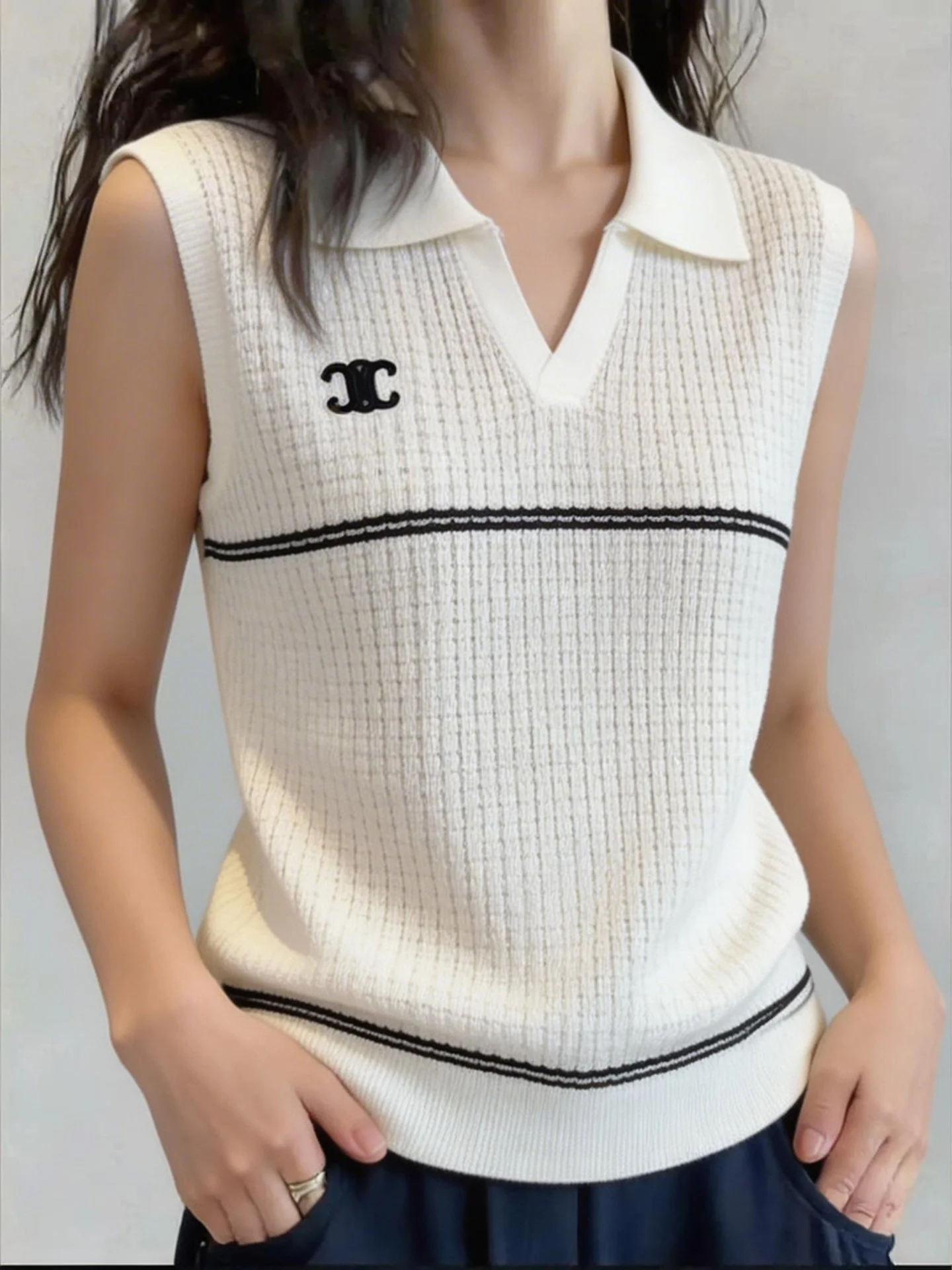 

Casual Knitted Neck Vest Women's Style Slimming Versatile Top Age-Defying Beautiful College Trend Sleeveless Summer Wear