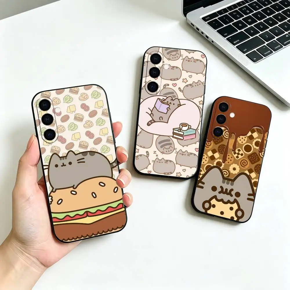 Cartoon p-Pusheen Cat Black Soft Silicone Phone Case for Samsung Galaxy A73, A42, A72, A70, A53, A52, A51