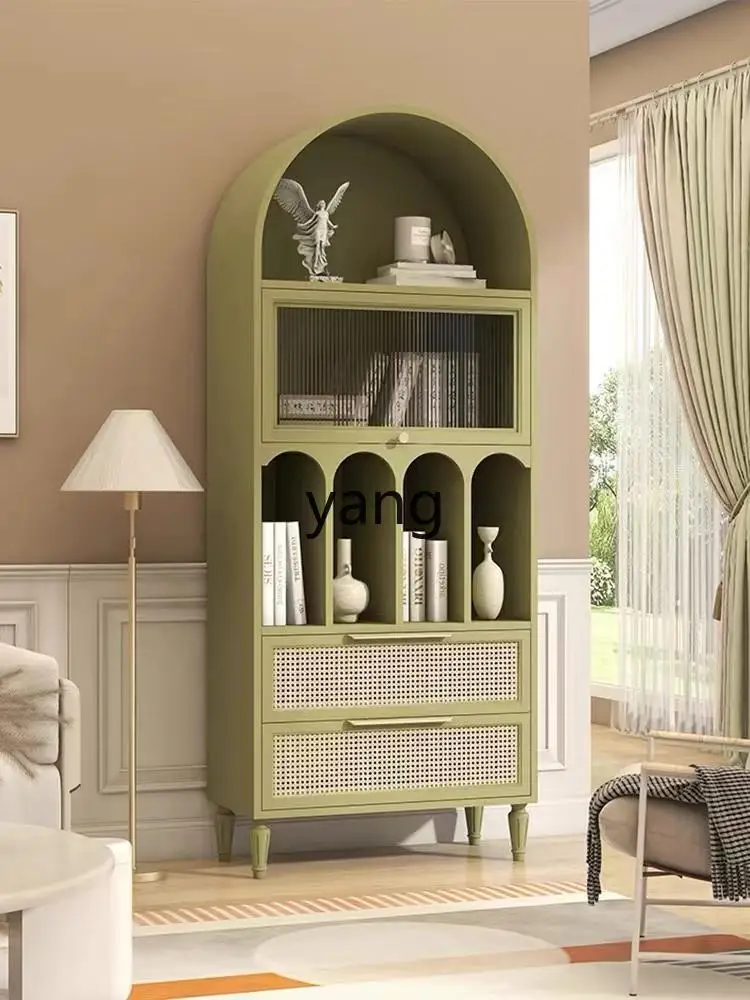 YJQ solid wood bookcase children's floor small bookshelf retro arched decorative dining side wine cabinet