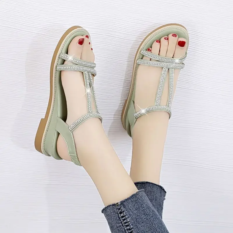 

Rhinestones Flat Rubber Women's Sandals On Sale The Best Shoe 2025 Luxury Daily Casual Original Summer Comfortable Ladies Shoes