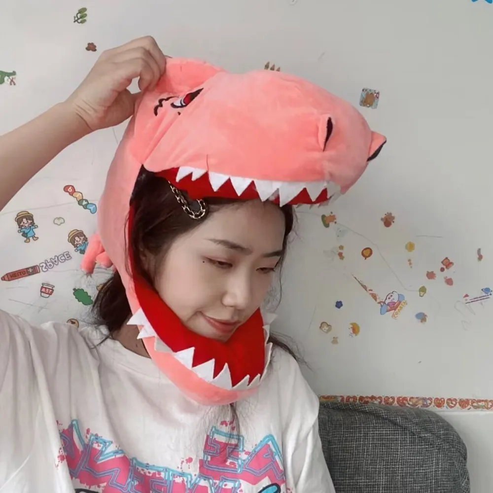 Creative PP Cotton Doll Headgear Dinosaur Green Adult Plush Dinosaur Hat Cute Cartoon Plush Shark Hat Children