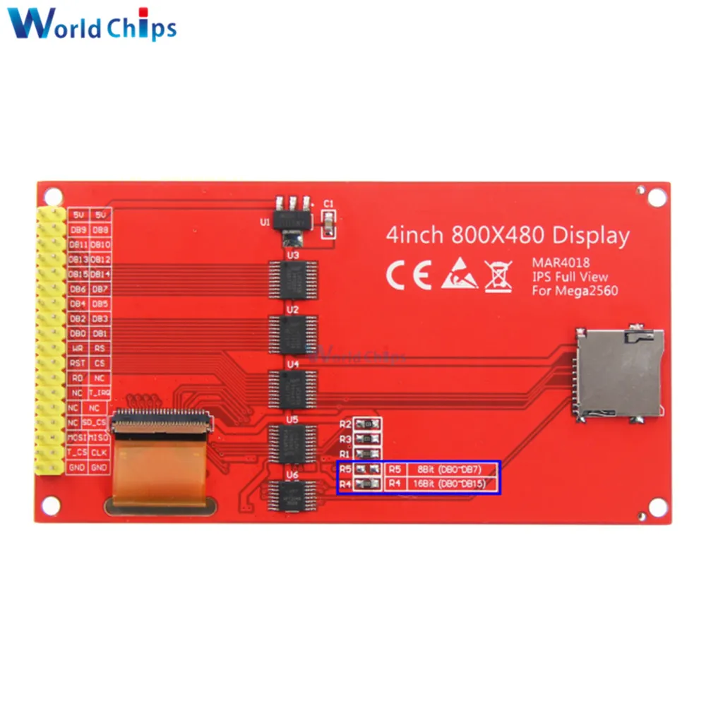 TFT Color Touch LCD Display Module, Driver para Arduino Mega2560, Placa de Desenvolvimento, 800x480 IPS, RGB, 65K, 5V, NT35510, 4"