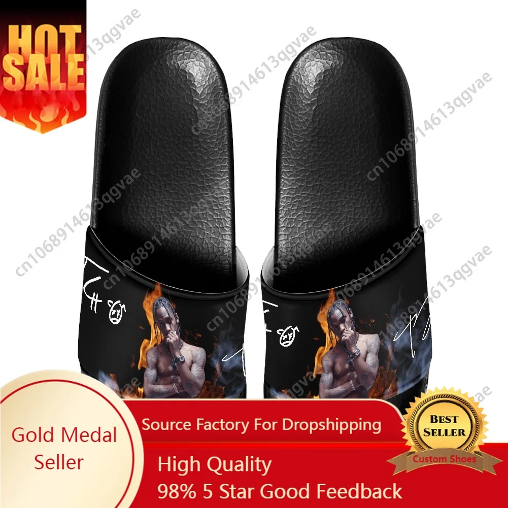 

Travis Hip Hop Rapper Singer Scott Slippers Home Water Shoes Men Women Teenagers Beach Pool Sandals Custom Made Summer Slipper