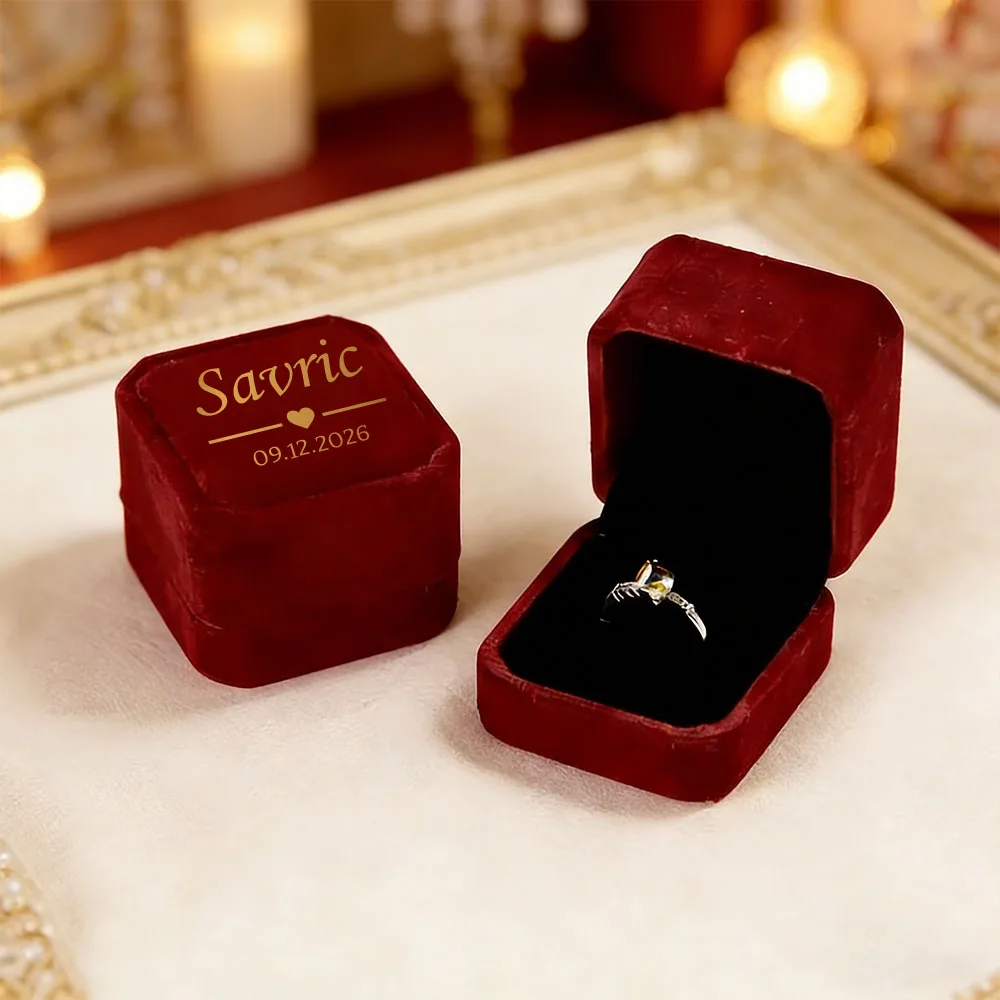 Personalisierte Vintage-Verlobungsringbox, Gedenkbox, Retro-Stil Samt, Elegante Verlobungsringbox, Schmuckbox für Heiratsanträge – Detail 5
