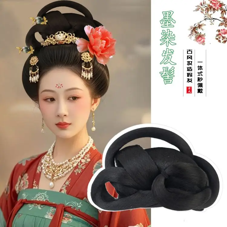 Floral Goddess Hanfu Hairpiece - Complete Tang Style Peony Bun with Bloom Accessories Chinese Flower Deity Hairstyle
