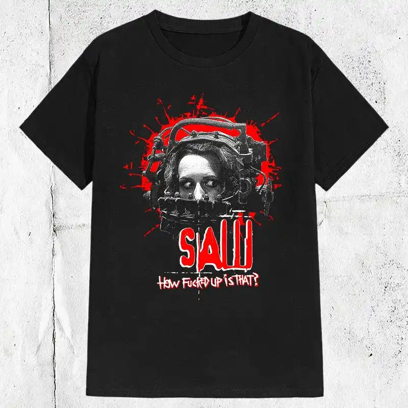 90s 2000s Saw Horror Movie T-shirt ,Graphic Short Sleeve Crew Neck Cotton T-Shirt