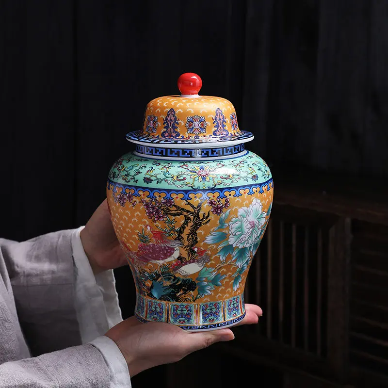 W16xH23cm Large Enameled General Ceramic Tea Canister Half-Jin Capacity Airtight Gift Box Set Storage Jar Home Decor Friend Gift