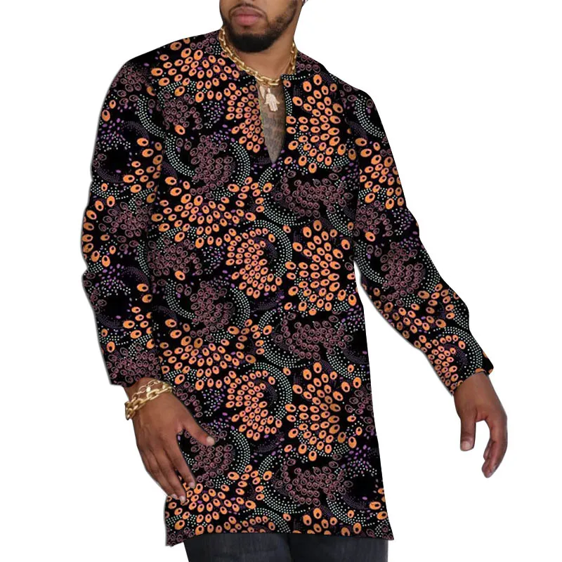 

Tailor Made Original Design Men's V-Neck Shirts Wax Print African Party Wear Custom Size Simple Style Tops