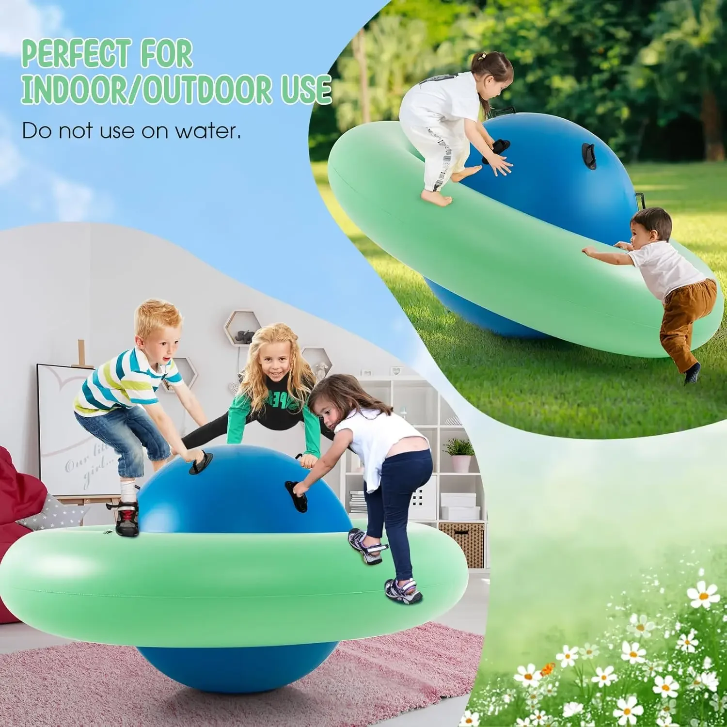 Inflatable Dome Rocker Bouncer, 88'' Kids Rock and Roll Teeter Totter Seesaw and Climbing Bridge with 6 Handles, Blow Up