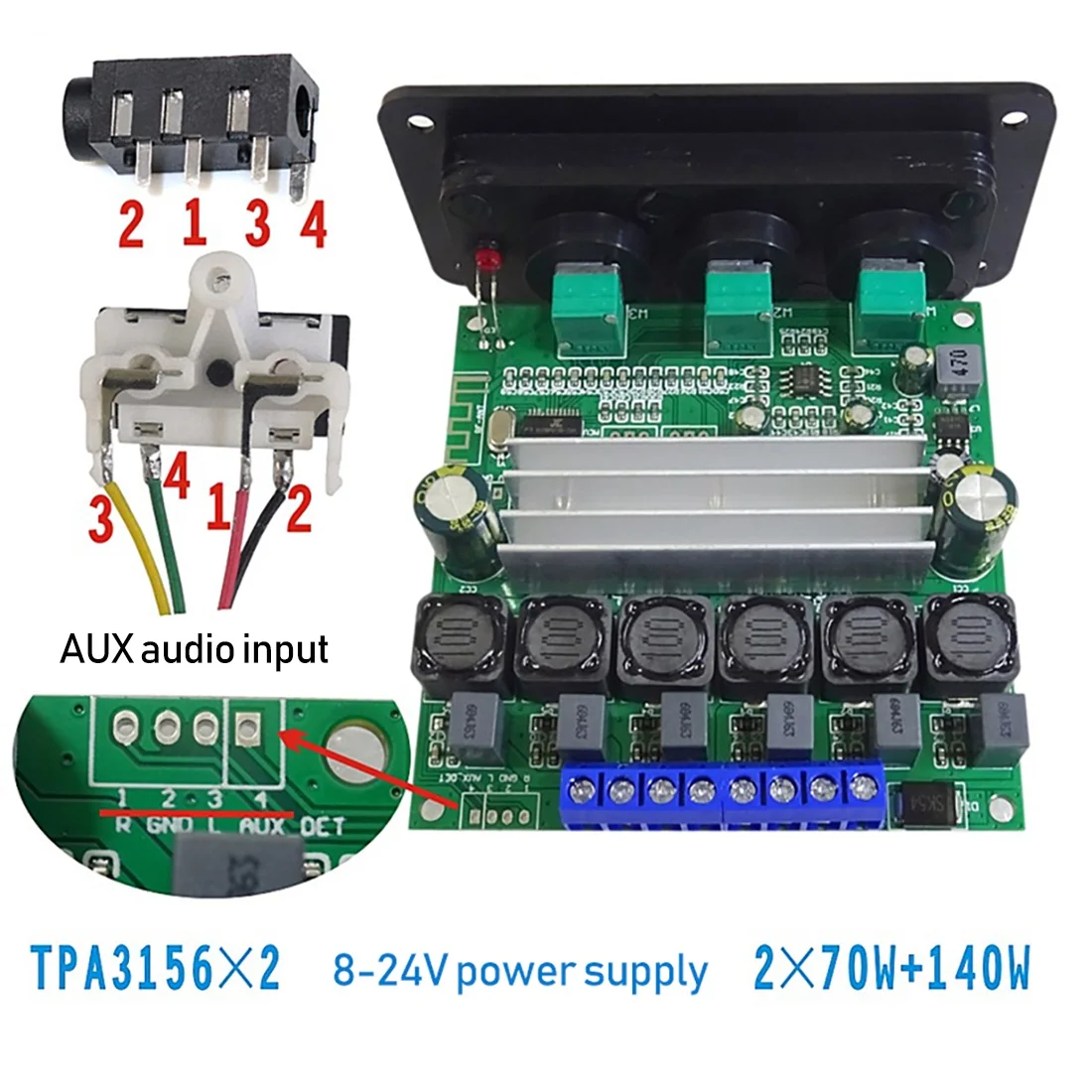 TPA3156D2 2.1 Channel Bluetooth 5.0 Digital Amplifier Board 2X 70W+140W High Power Subwoofer Class D Amplifier DC8V-24V