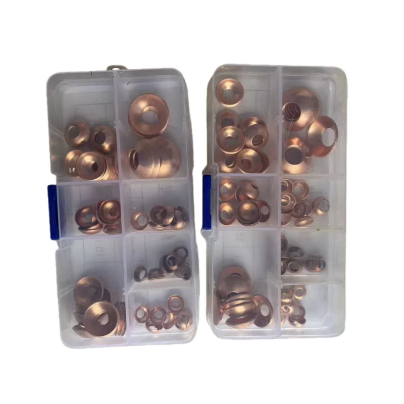 70Pcs High-Pressure Oil Pipe Seal Copper Gaskets Cone Pad Repair Tool Box